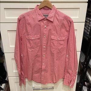 Red Casual Button Down Shirt with Long Sleeves and Lightweight Fabric